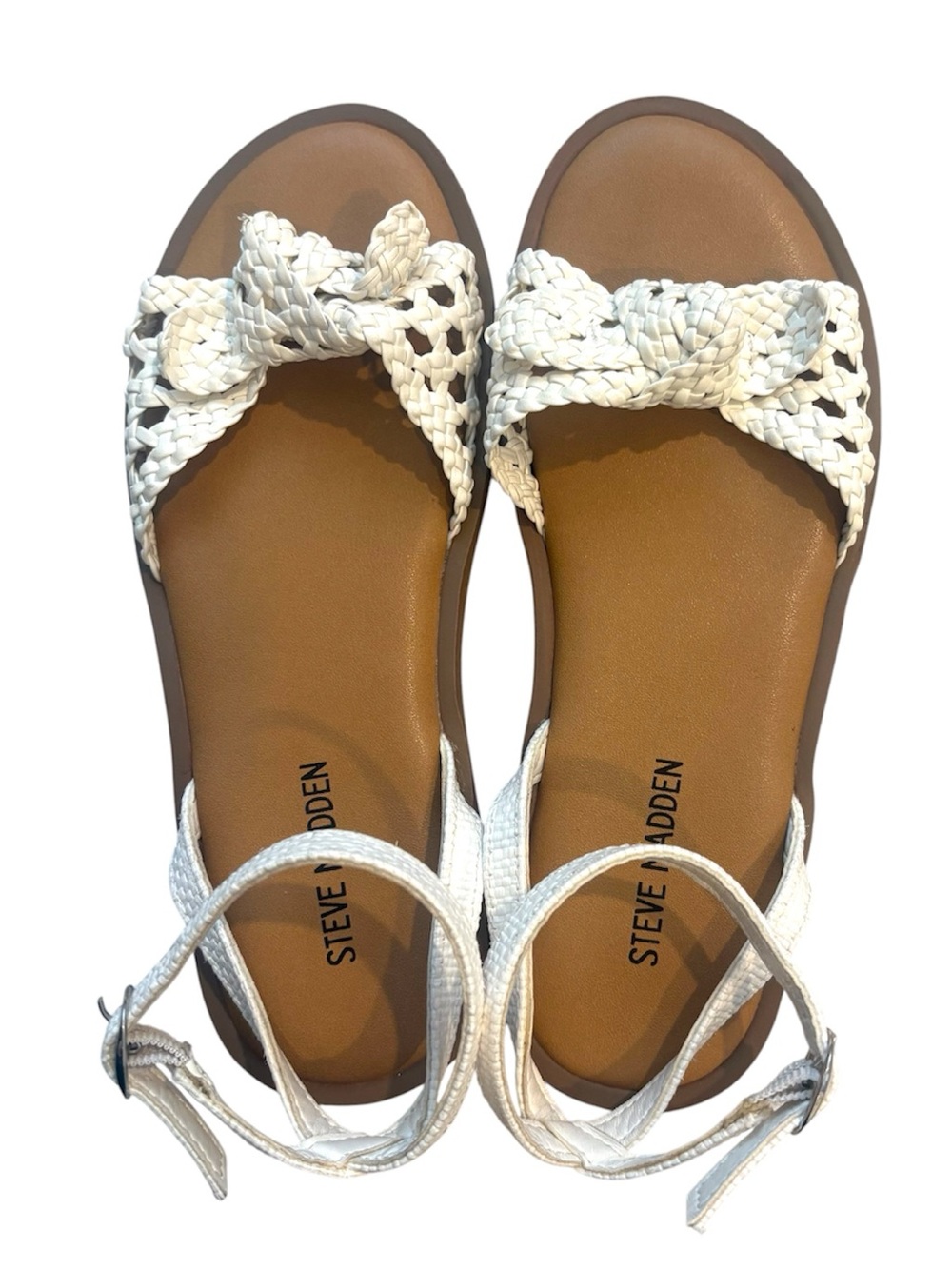 Steve Madden Kids Sz 1 Jada White Sandals Woven Ankle Strap Preppy Summer Resort